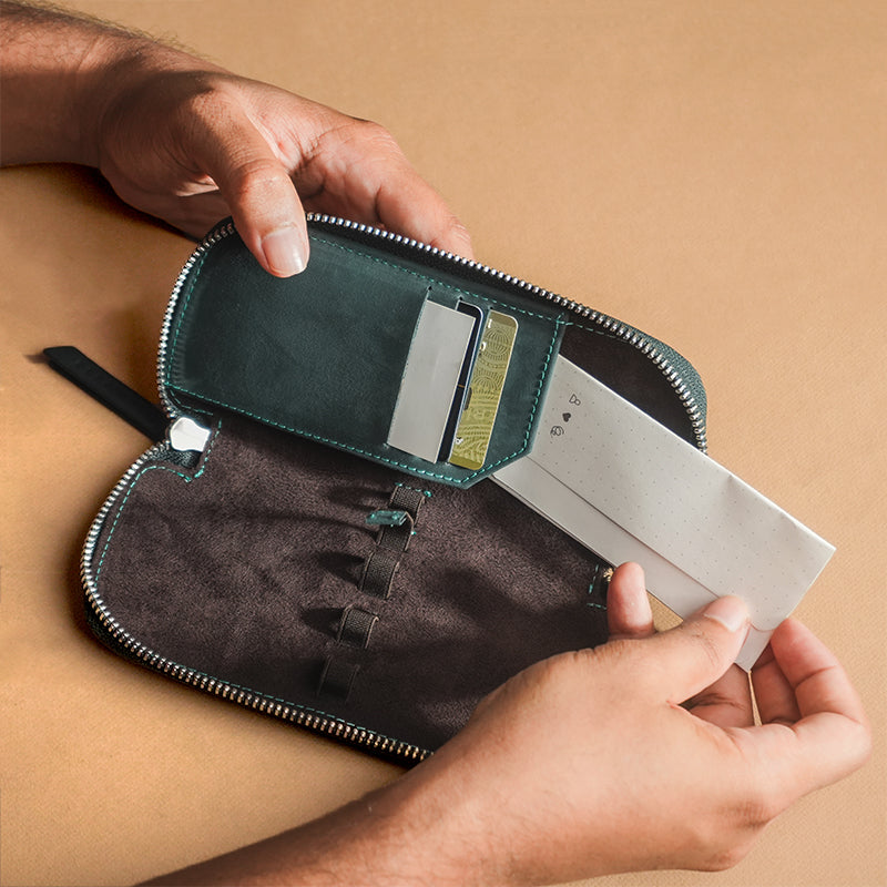 Endless Companion Leather Adjustable 3 Pen Pouch - Blue