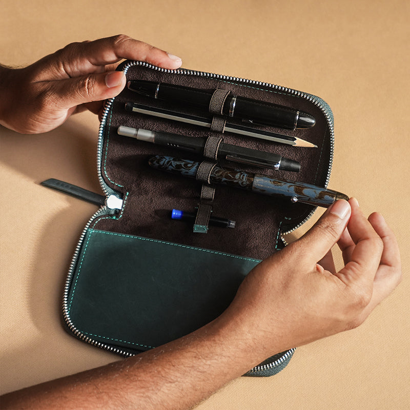Endless Companion Leather 5 Pen Pouch - Blue
