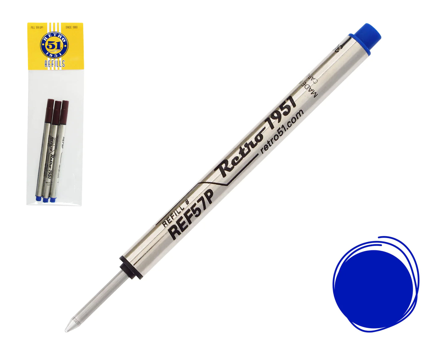 Retro 51 Rollerball Refills - Black, Blue, Green, Red, Purple  or Multi (3 PACK)