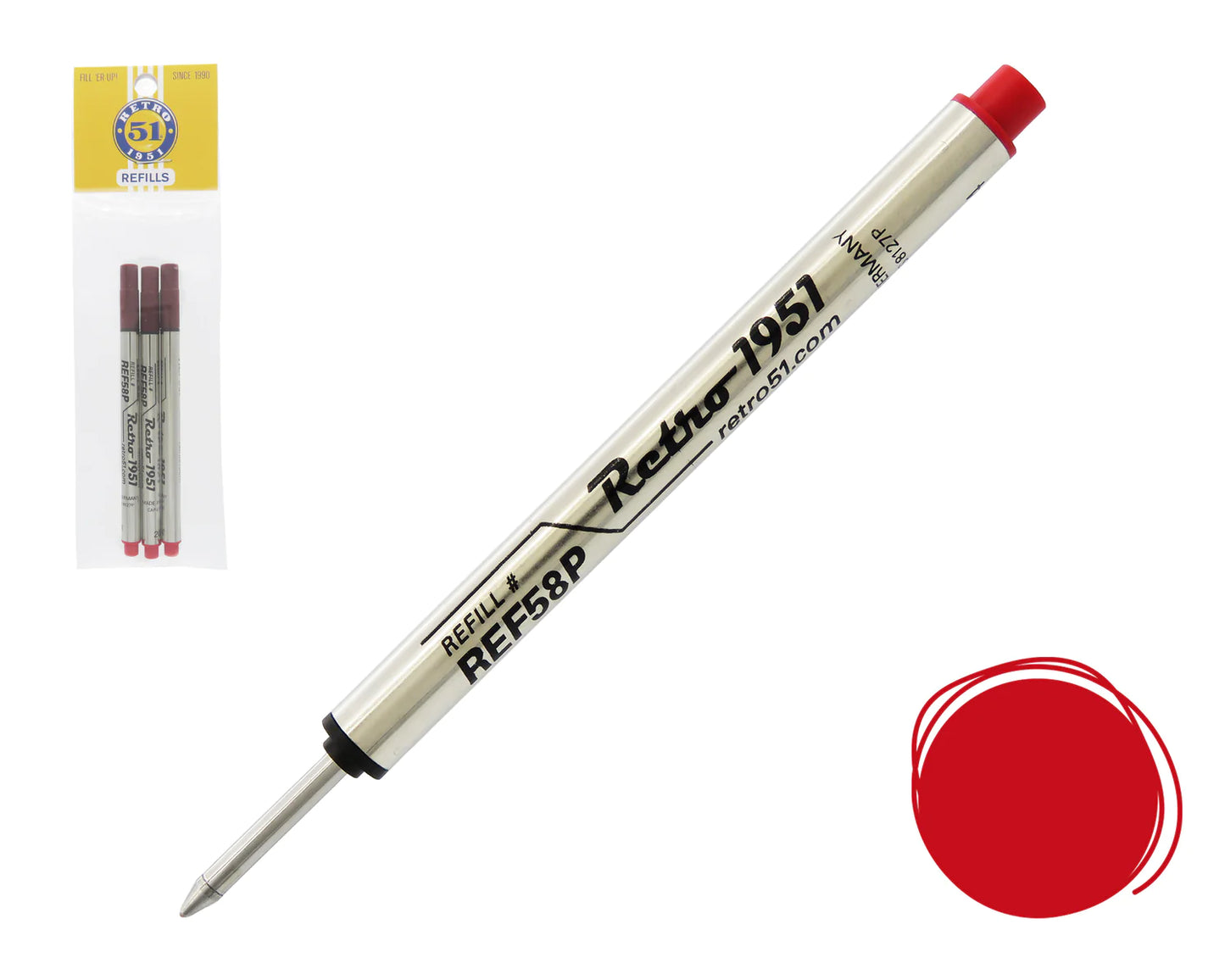 Retro 51 Rollerball Refills - Black, Blue, Green, Red, Purple  or Multi (3 PACK)