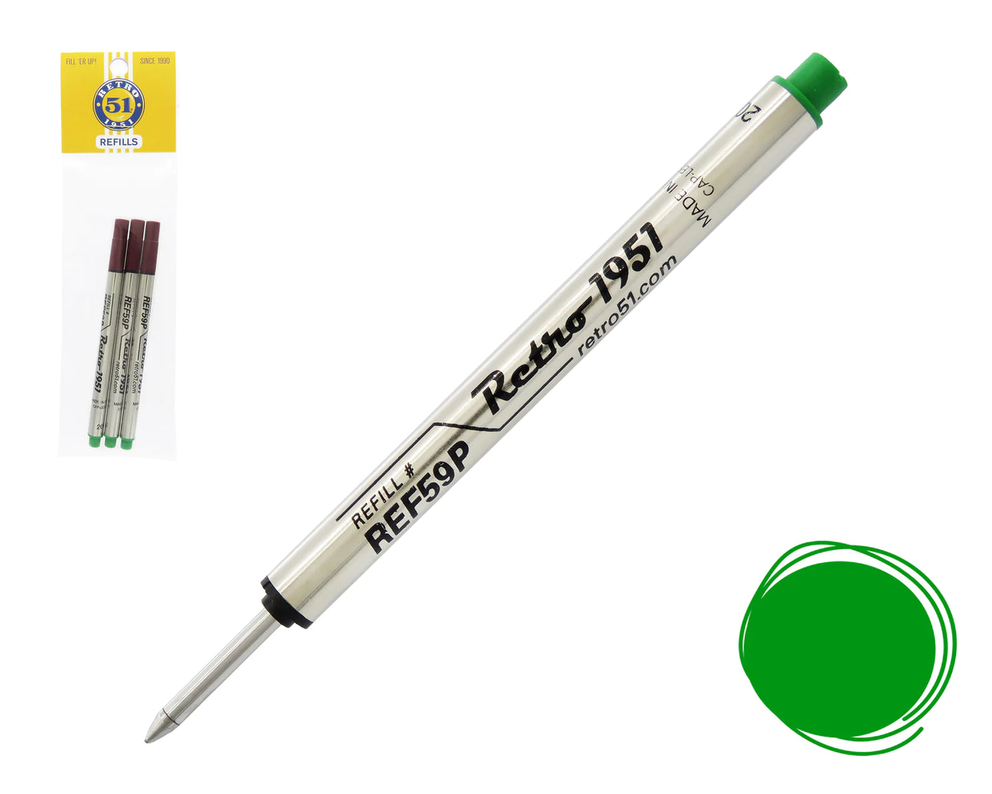 Retro 51 Rollerball Refills - Black, Blue, Green, Red, Purple  or Multi (3 PACK)