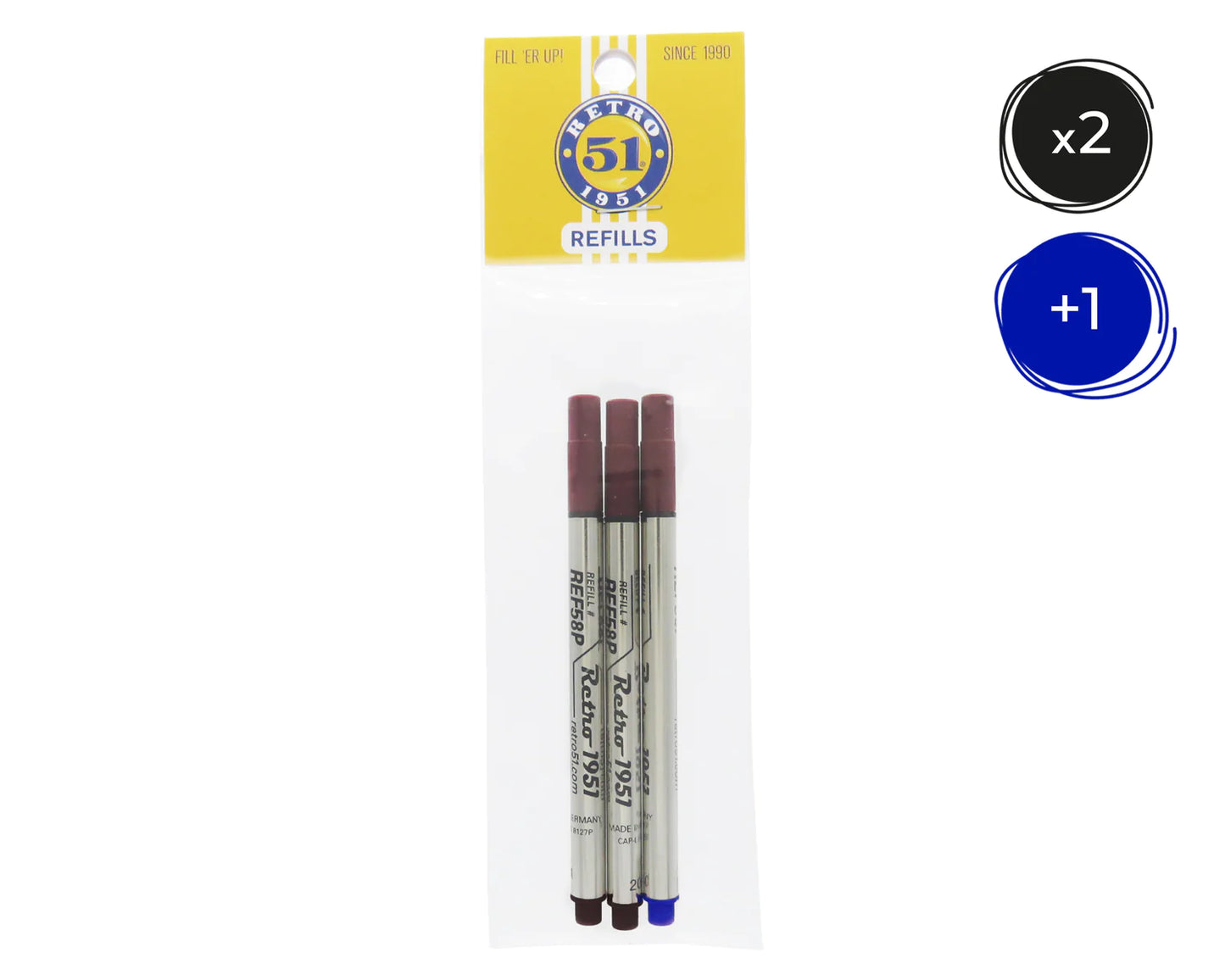 Retro 51 Rollerball Refills - Black, Blue, Green, Red, Purple  or Multi (3 PACK)