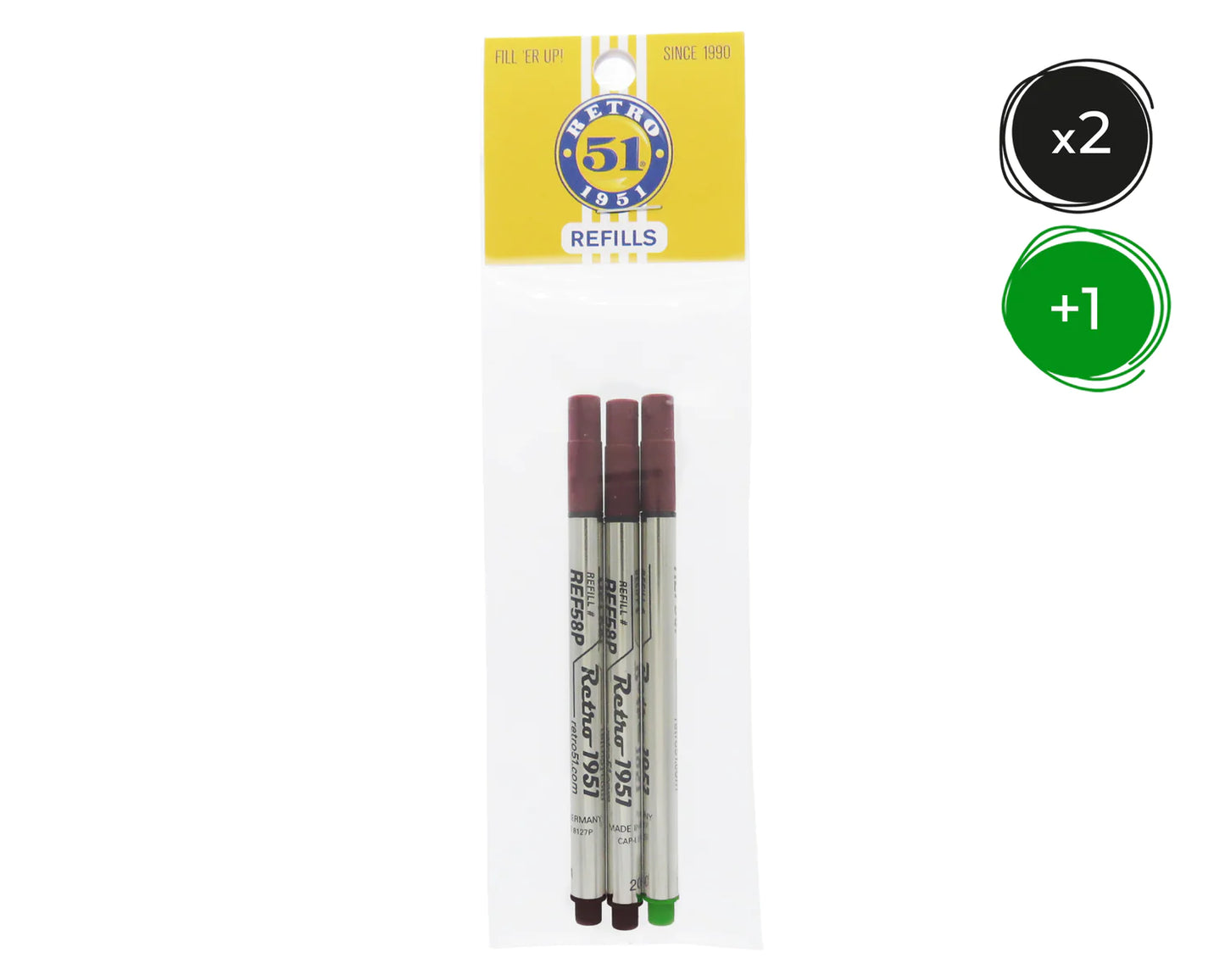 Retro 51 Rollerball Refills - Black, Blue, Green, Red, Purple  or Multi (3 PACK)