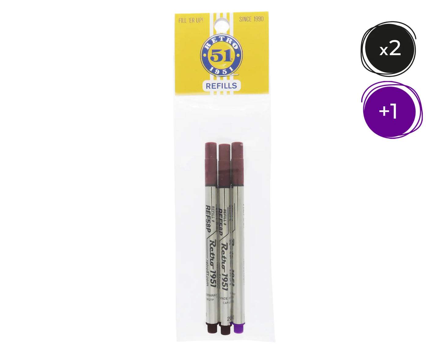 Retro 51 Rollerball Refills - Black, Blue, Green, Red, Purple  or Multi (3 PACK)