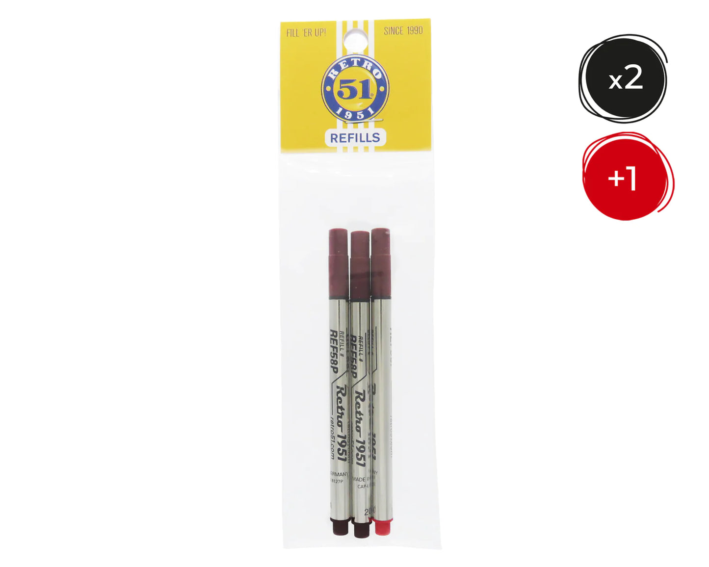 Retro 51 Rollerball Refills - Black, Blue, Green, Red, Purple  or Multi (3 PACK)