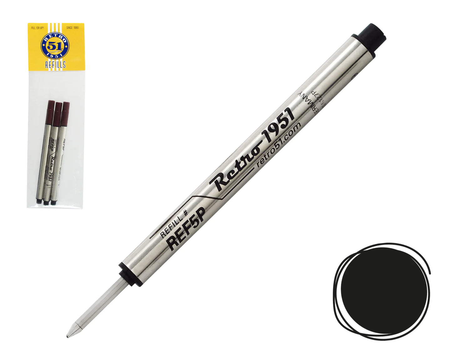 Retro 51 Rollerball Refills - Black, Blue, Green, Red, Purple  or Multi (3 PACK)