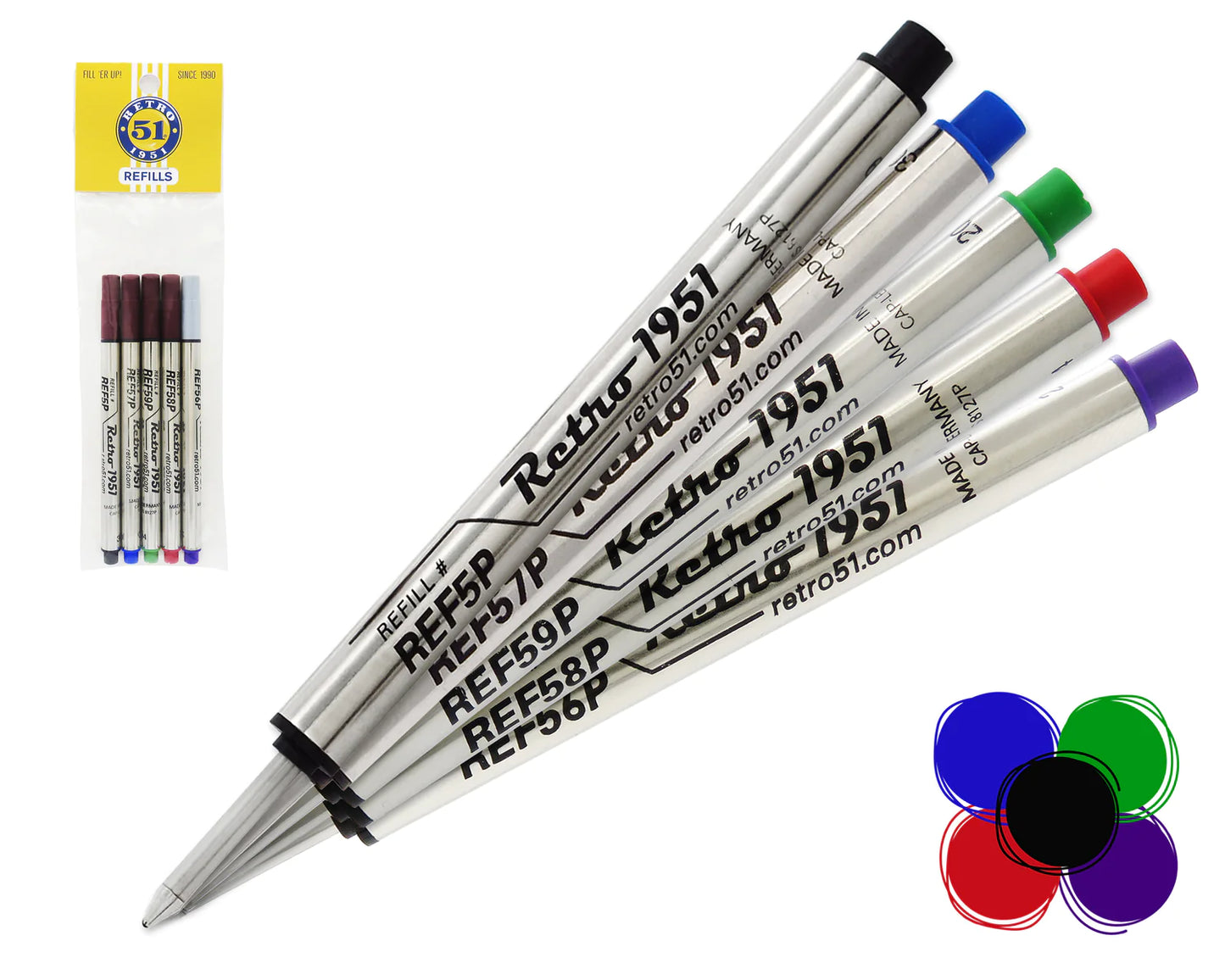 Retro 51 Rollerball Refills -  Multi Colour Pack (5 PACK)