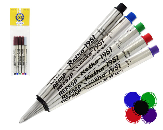 Retro 51 Rollerball Refills -  Multi Colour Pack (5 PACK)