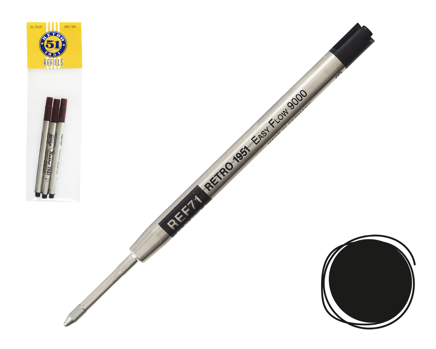 Retro 1951 Easy Flow 9000 Ballpoint Ink Refill Black 3-Pack (REF71-B)