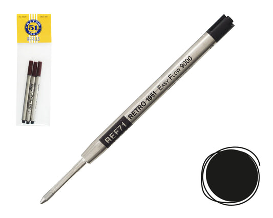 Retro 51 Black Easy Flow 9000 Ballpoint Refill 3pk