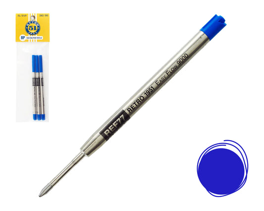 Retro 51 Blue Easy Flow 9000 Ballpoint Refill 3pk