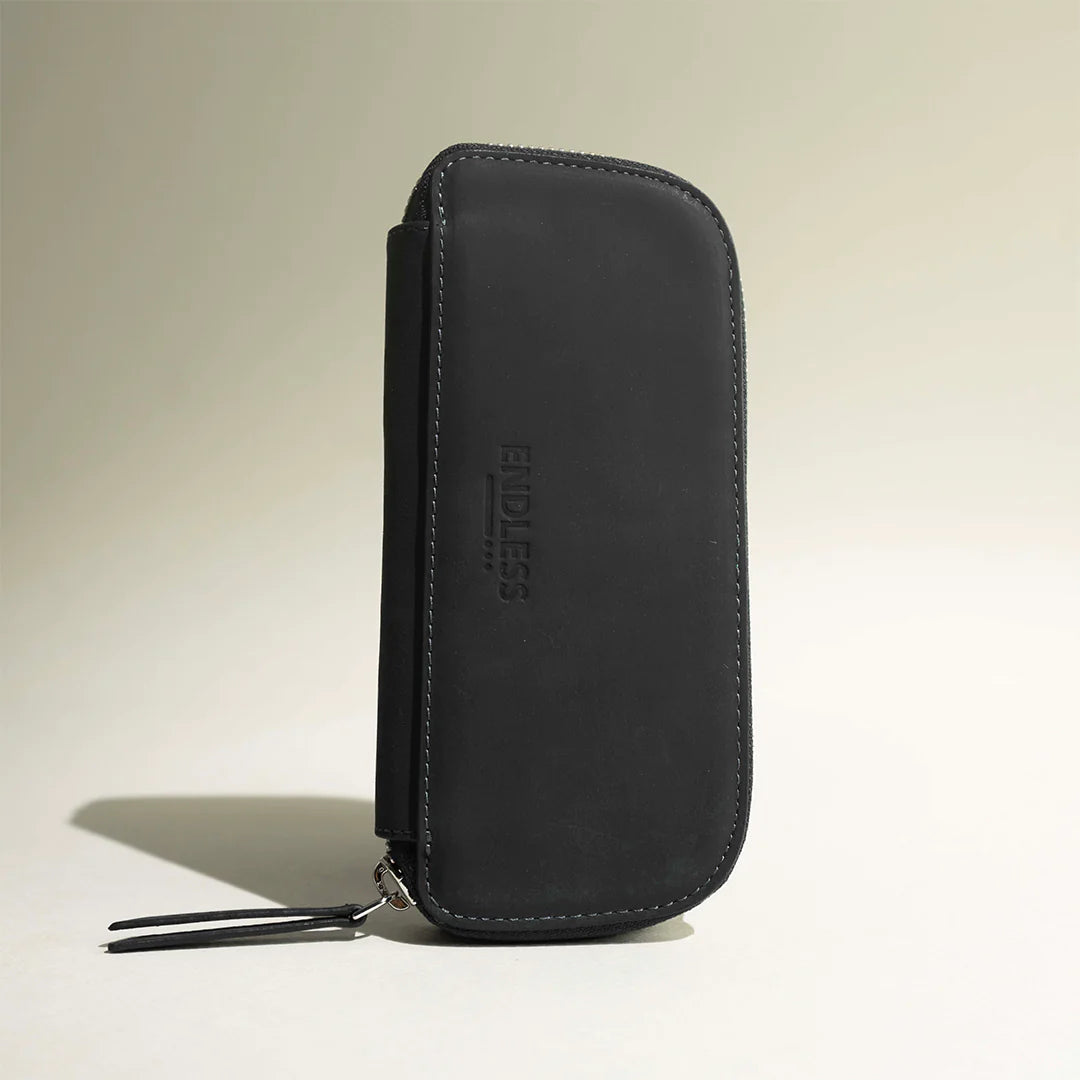 Endless Companion Leather Adjustable 3 Pen Pouch - Black