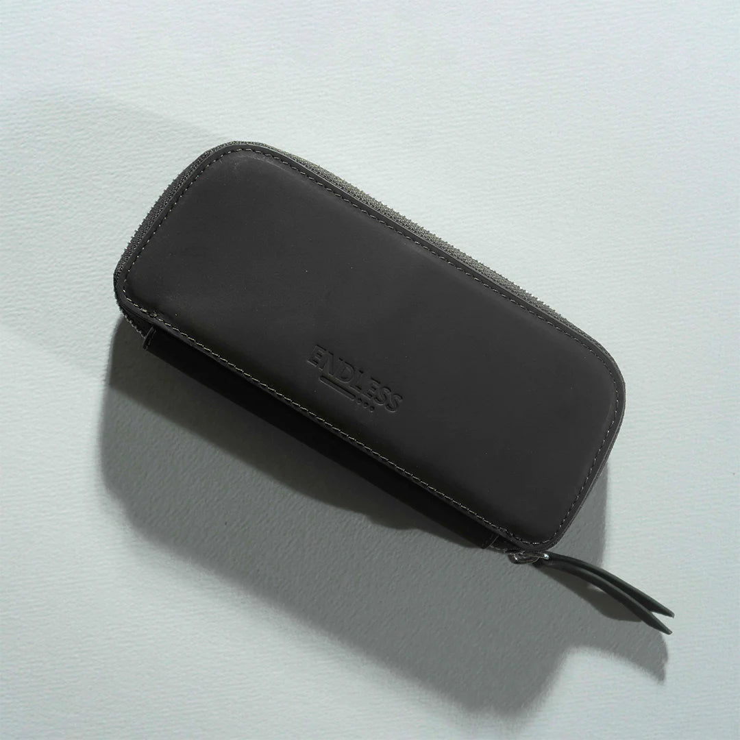 Endless Companion Leather Adjustable 3 Pen Pouch - Black