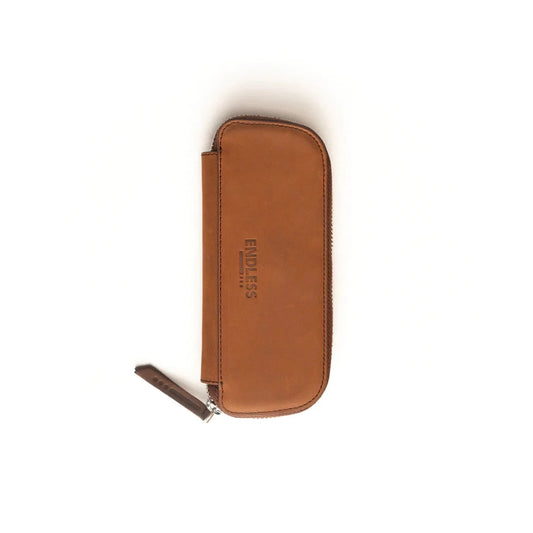 Endless Companion Leather Adjustable 2 Pen Pouch - Brown