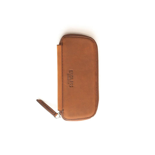Endless Companion Leather Adjustable 3 Pen Pouch - Brown