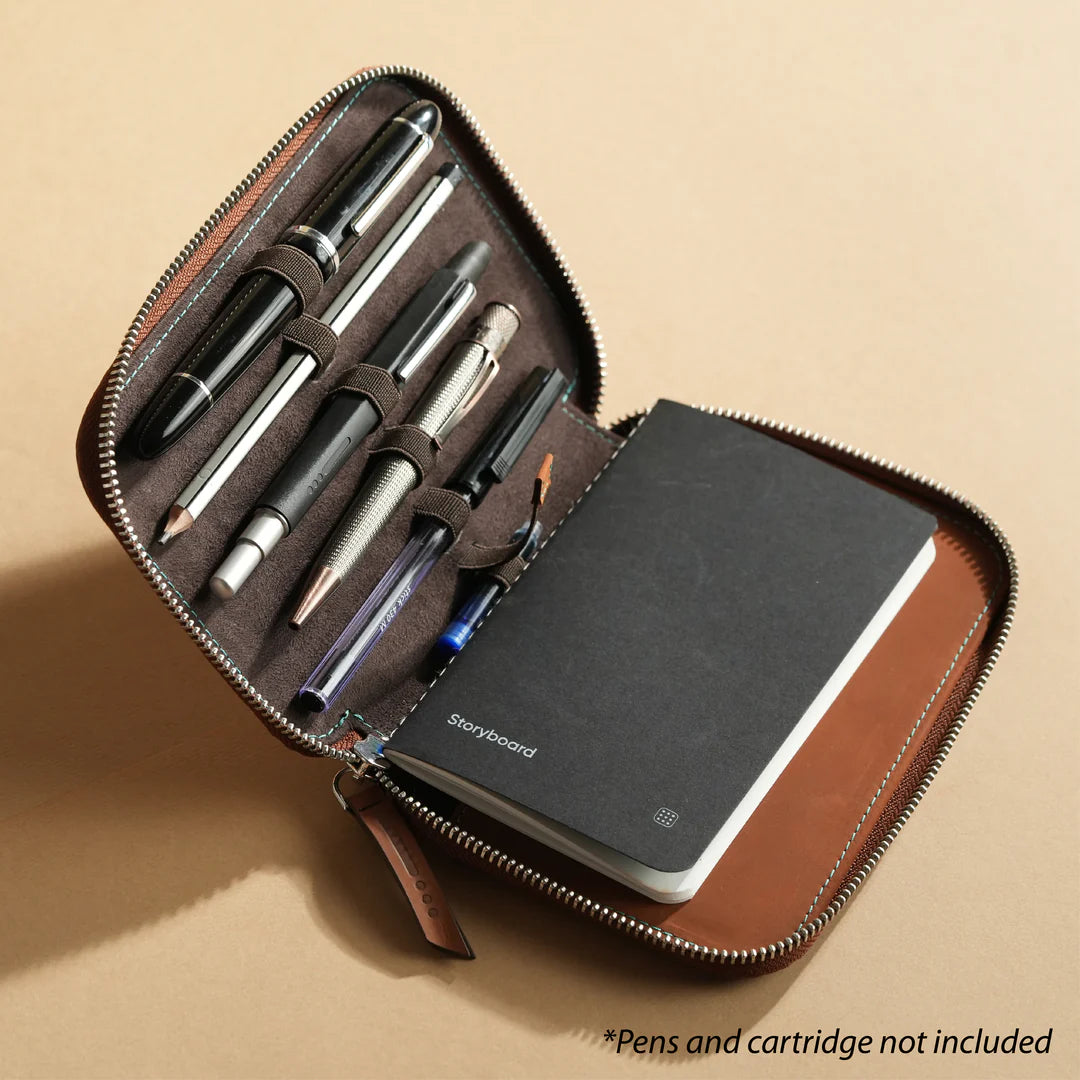 Endless Companion Leather 5 Pen Pouch - Brown