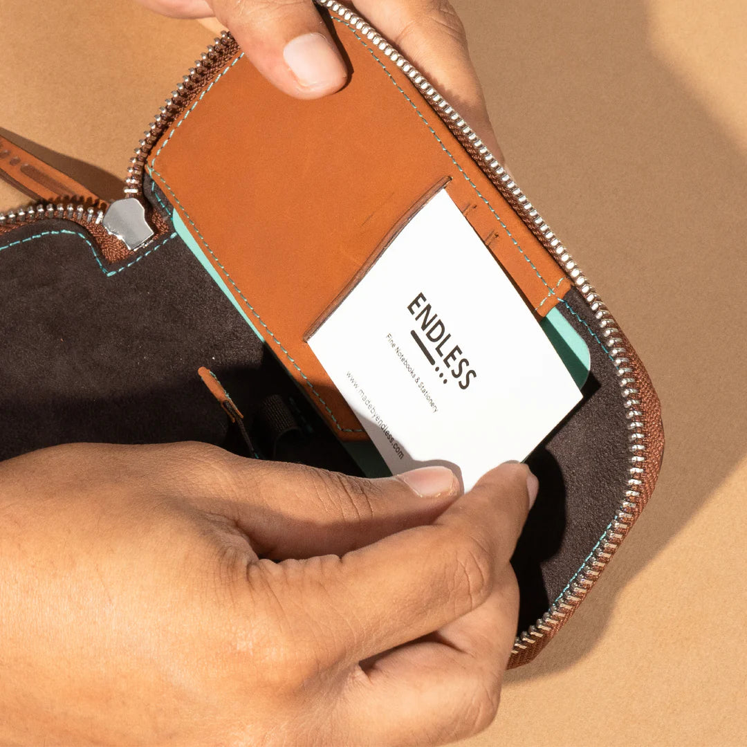 Endless Companion Leather Adjustable 3 Pen Pouch - Brown
