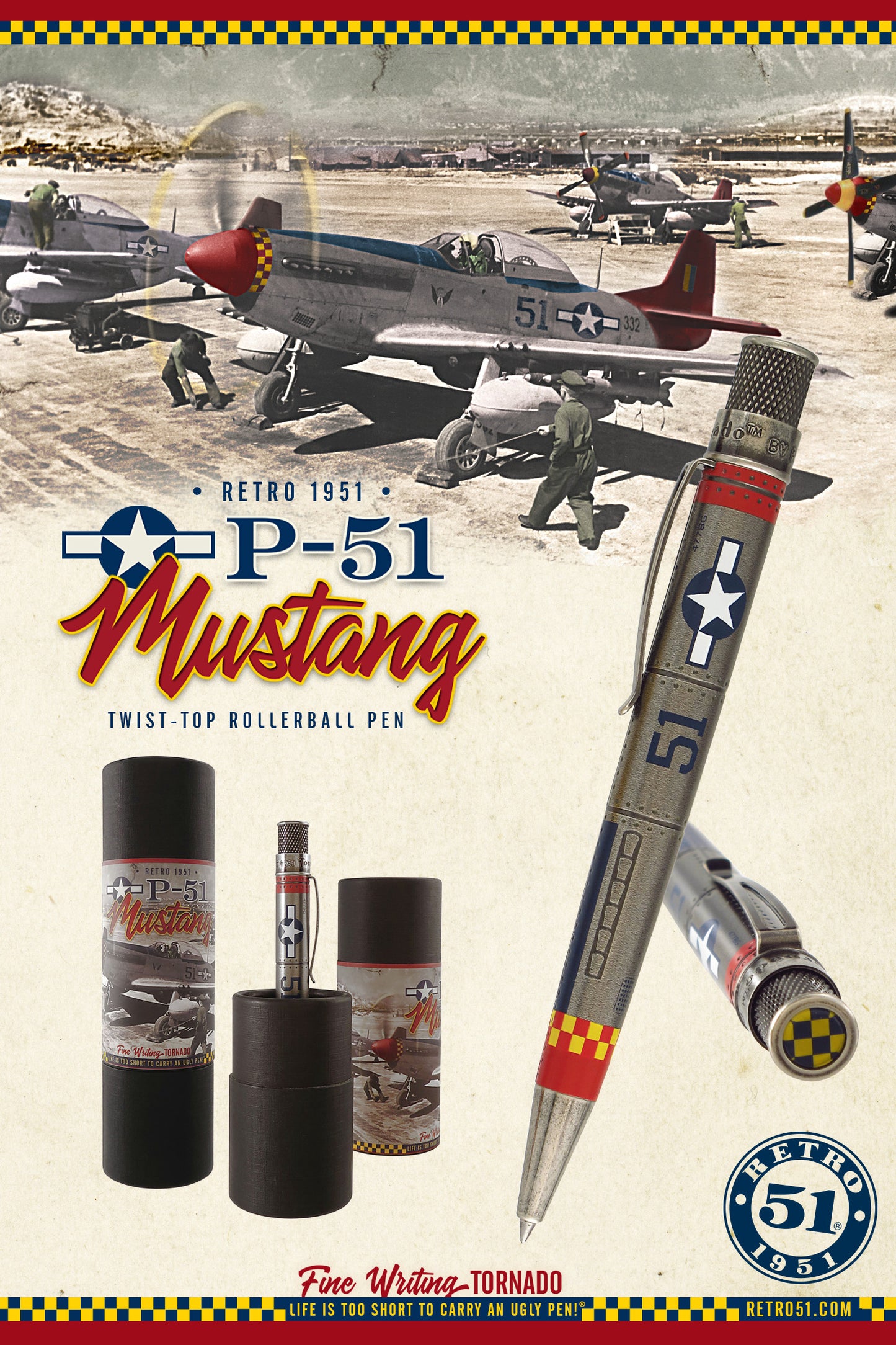 Retro 51 Tornado Vintage Metalsmith Rollerball Pen - P-51 Mustang