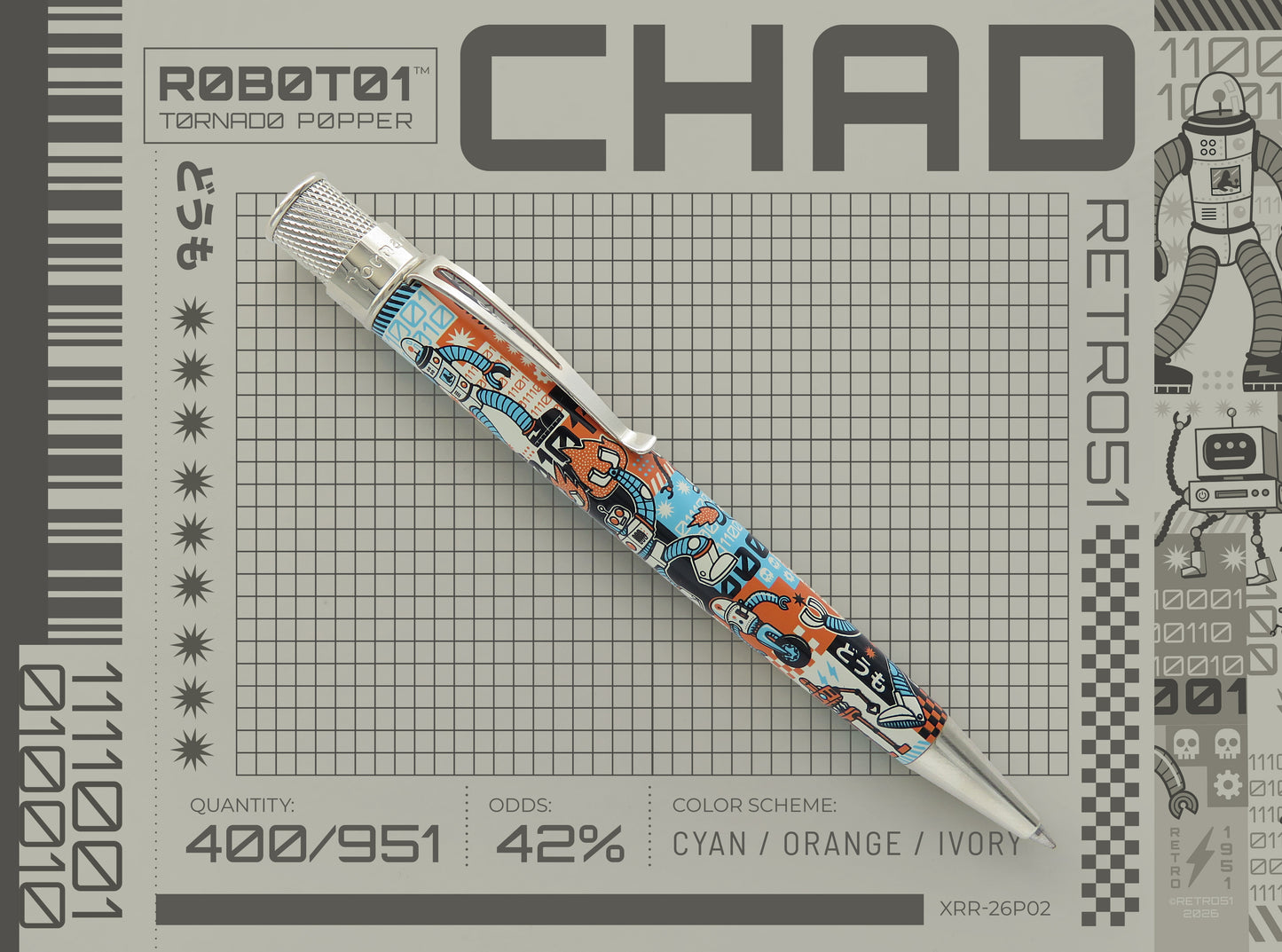 Retro 51 Tornado Popper Rollerball Pen - R0B0T01