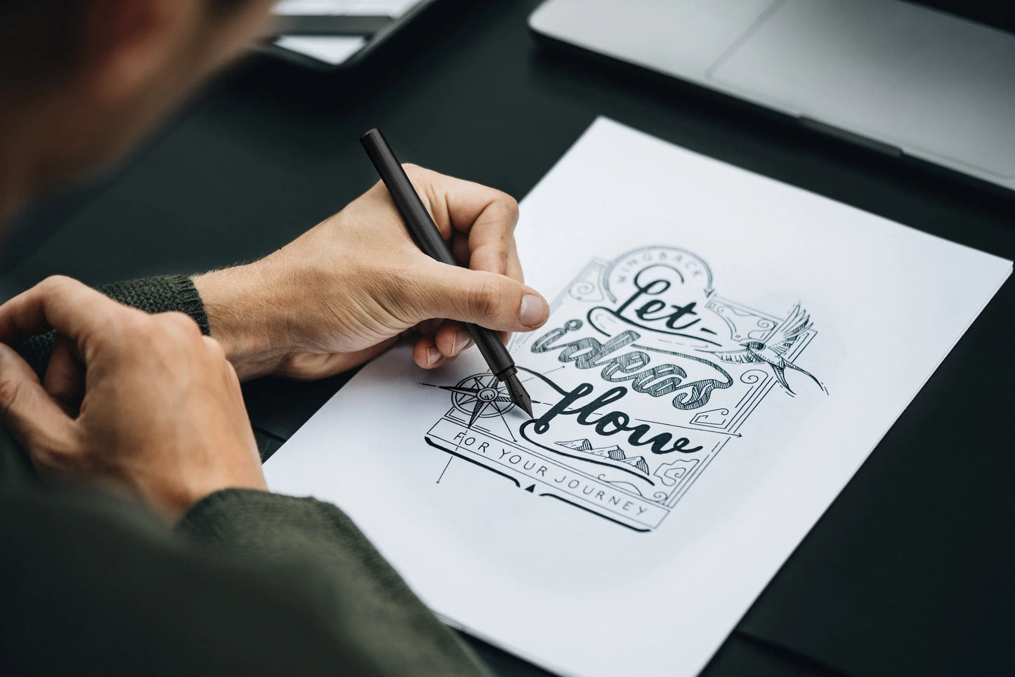 Wingback Fountain Pen - Black Steel