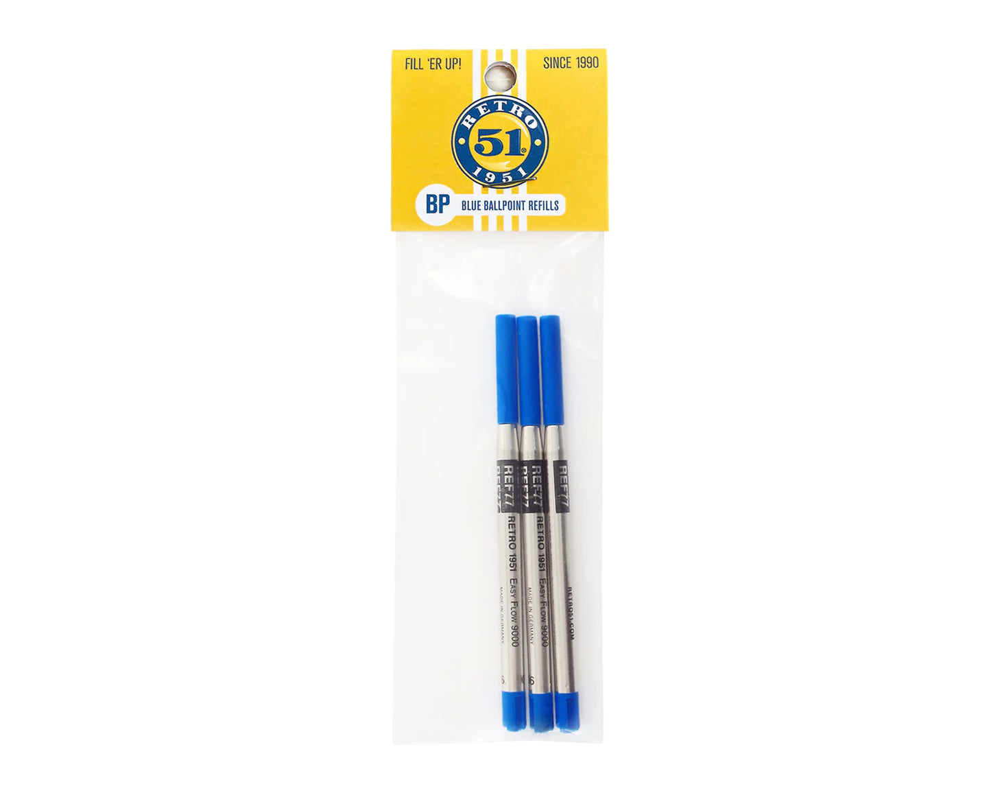 Retro 51 Blue Easy Flow 9000 Ballpoint Refill 3pk