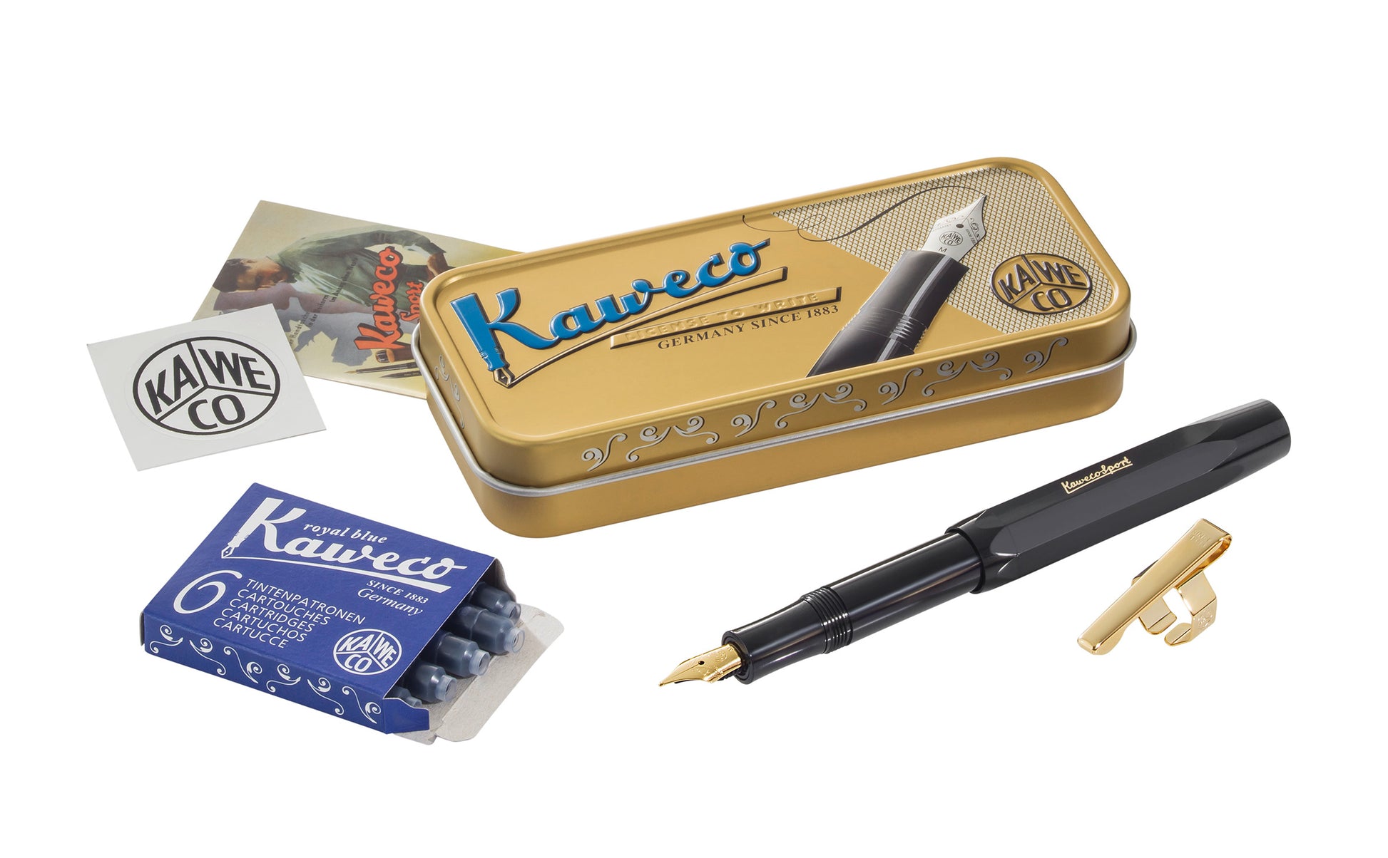  Kaweco AL Sport Fountain Pen (Medium Nib) Gift Set + Pack of 6  Royal Blue Ink Cartridges (Brass) : Office Products