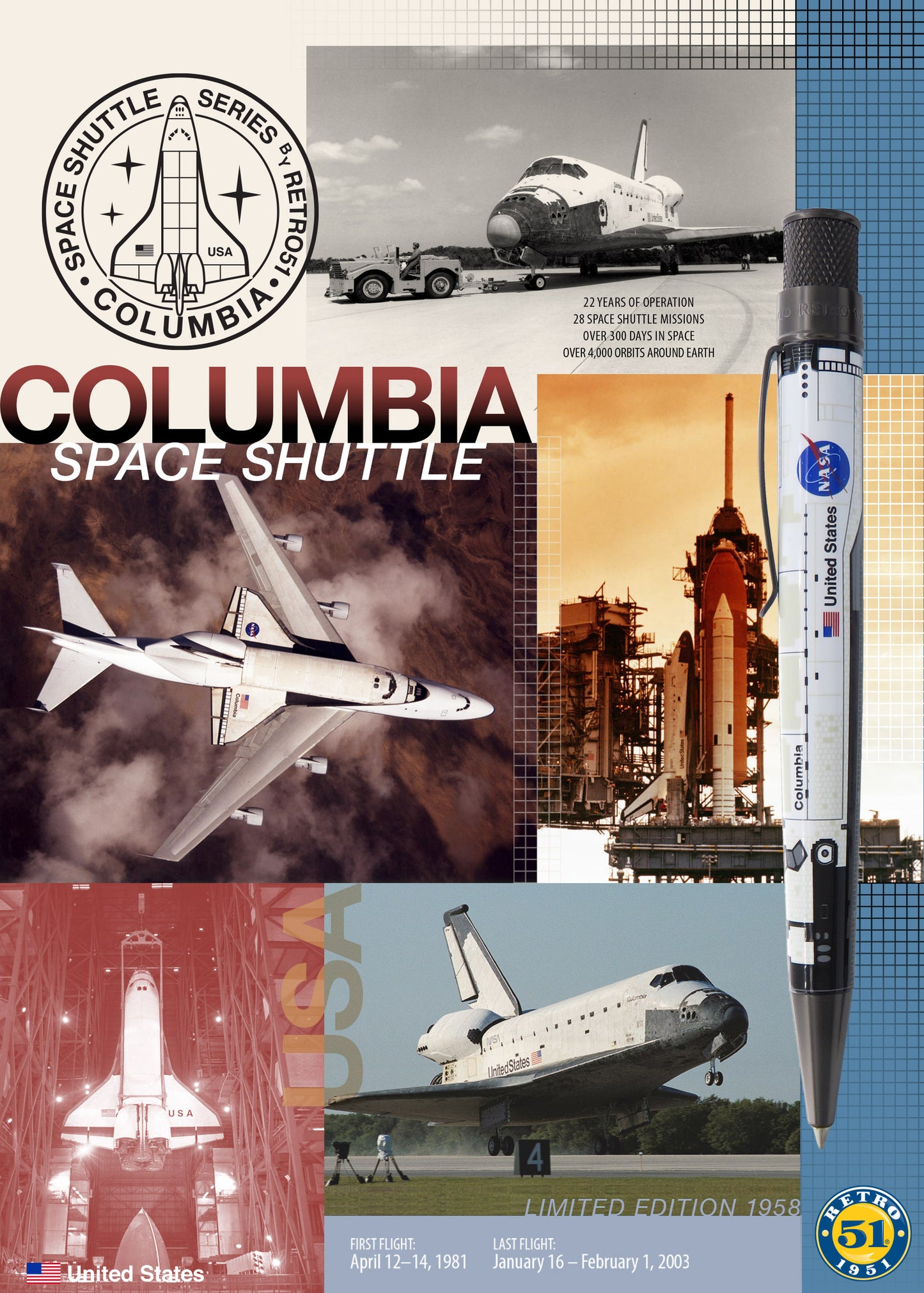 Retro 51 Tornado Rollerball Pen - Columbia Space Shuttle (Limited Edition)